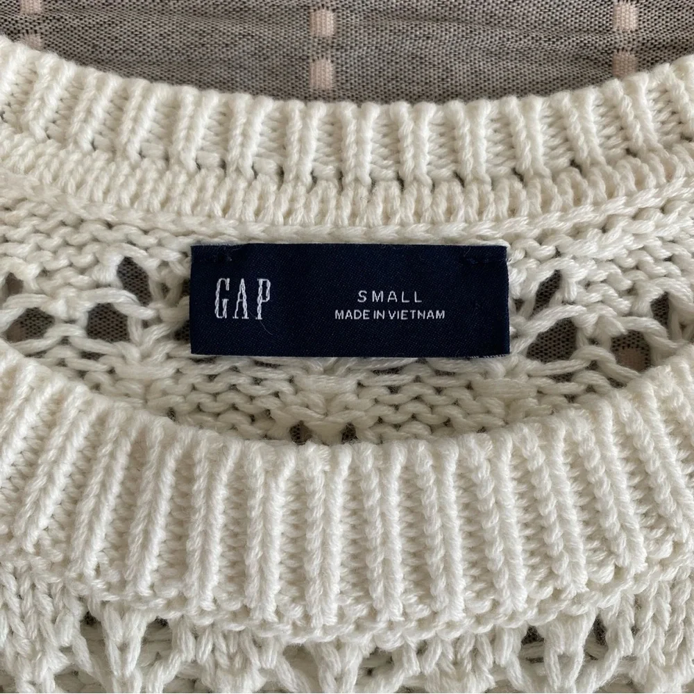 Gap Cream White Cotton Crew Neck Sweater Spring Small Boxy Oversized Coastal - Picture 4 of 7